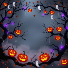 Mystical Halloween Background with Purple Lights
