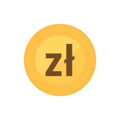 Gold coin with Zloty symbol. Polish national currency coin. Flat vector icon isolated on a white background