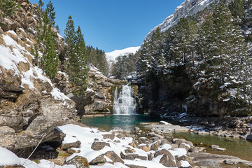 The Soaso Steps, a breathtaking series of waterfalls in the Ordesa Valley, Ordesa and Monte Perdido...