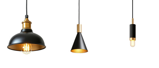 Black hanging lamp with gold edges, white background
