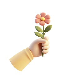 Hands holding a flower illustration design cute.