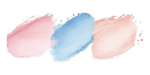 Watercolor color swatches, soft pastel colors, brush strokes isolated on a white background.