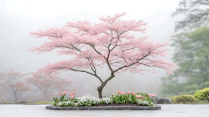 Spring blossom action nature park floral display misty environment serene viewpoint