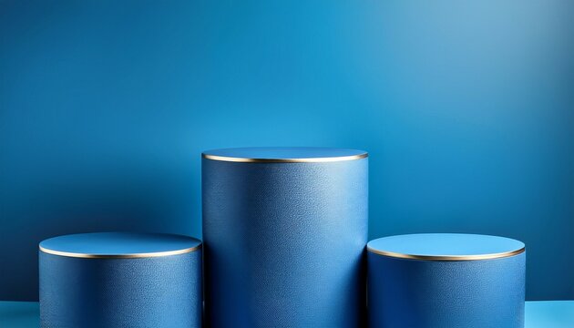 three blue cylinder podiums in opposition to matching heritage