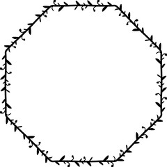 Octagon frame wreath simple shape vector Leaves border floral photo frame romantic Botanical Branches decoration 