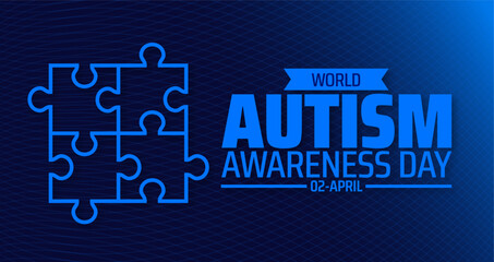World Autism awareness day blue color technology concept puzzle icon background banner or poster design template. Autism is a Developmental disability caused by difference in brain.