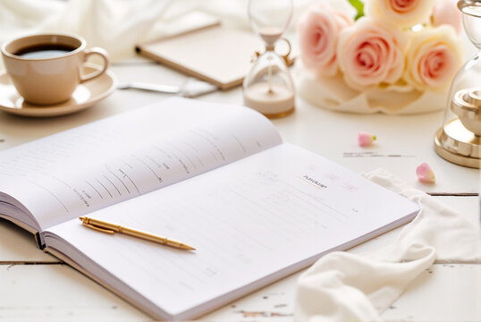 Wedding Planner Book with Checklist and Invitations – Romantic Floral Arrangement for Spring Wedding Expo  