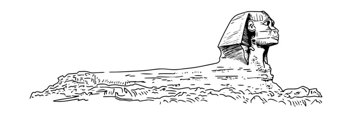 great sphinx of egypt ancient mystical statue vintage vector illustration in monochrome style