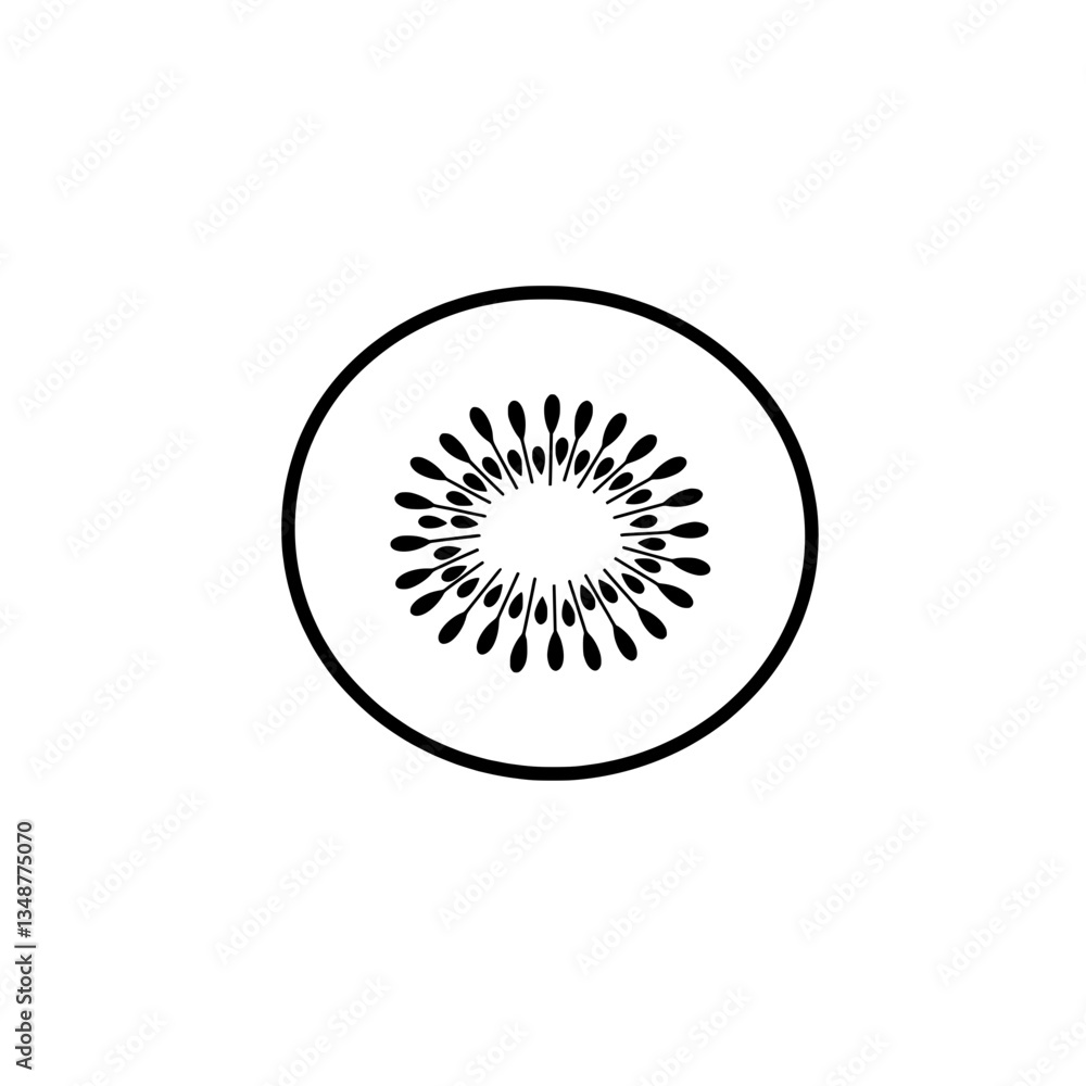 Poster kiwi slice: a simple yet elegant close-up of a kiwi fruit slice, showcasing the unique starburst pat