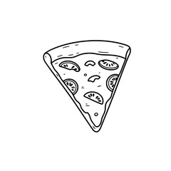 Pizza Slice Illustration: A simple, black-and-white line art illustration of a single slice of pizza, complete with toppings and a crispy crust.