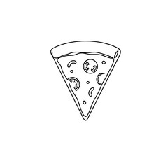Pizza Slice: A minimalist, clean, line drawing of a single slice of pizza, showcasing the essential elements of a tasty pizza.