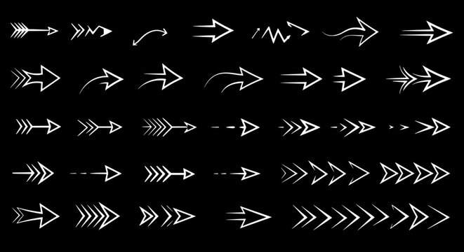 Directional Dynamics: An array of dynamic arrow icons in sleek, minimalist style, each pointing the way with elegant precision, set against a stark background.