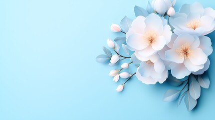Spring flora action beautiful flower arrangement on blue background in nature's embrace