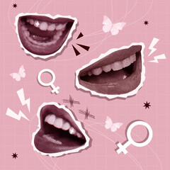 Empowering Women. Voice and Expression in Artistic Collage. vector illustration