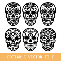 Sugar Skull Icon set. Day of the Dead. Flat vector illustration