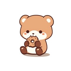 Fototapeta premium Cute bear eating a cookie animal kawaii illustration.