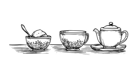 kitchen porcelain black vector in hand made isolated design on white background