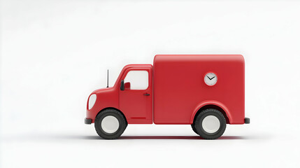 Fototapeta premium A Cheerful Red Delivery Truck Promises Speedy Arrival, A Clock On Its Side Emphasizing Prompt Service Against A Clean White Background