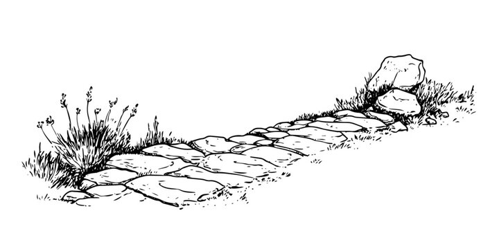 stone path road vector doodle ink sketch