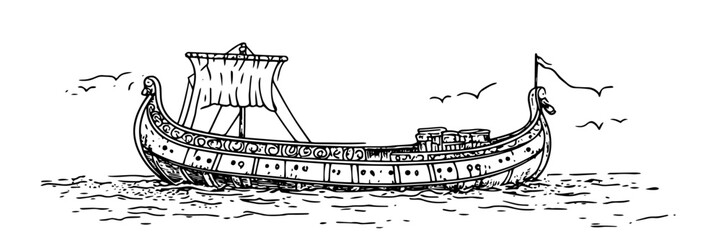 ancient roman galley vector doodle ink sketch