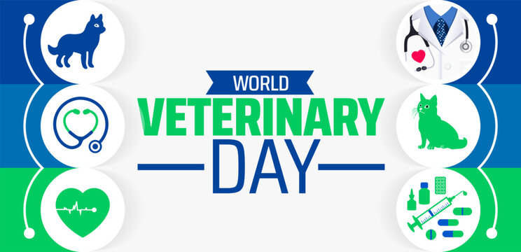 world veterinary day background banner or poster design template. observed every year in  April. Holiday concept. Use to any Template, card, poster, placard, template.