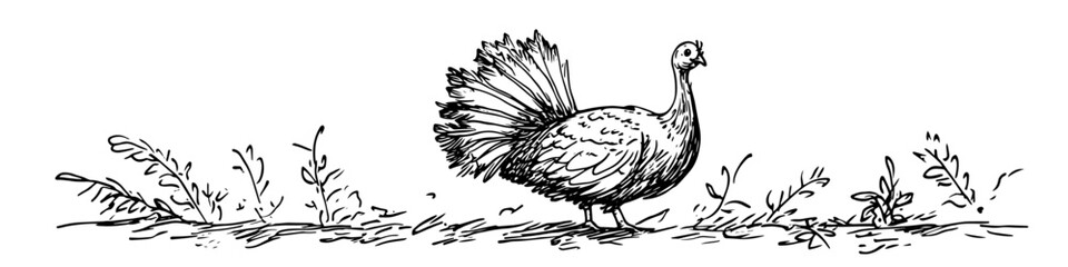 turkey bird vector sketch illustration in ink doodle style hand drawing for engraving
