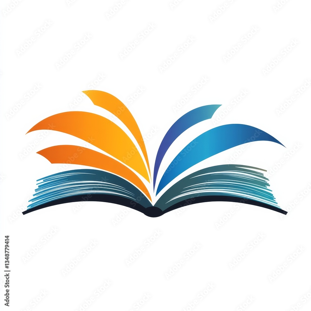 Poster open book icon with colorful pages: a symbol of knowledge, learning, and discovery