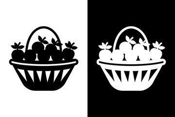 Black & White Fruit Basket Symbol Perfect for Logos & Menus.