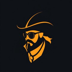 Naklejka premium Sleek Silhouette of a Bearded Man in Hat and Glasses on Black Background - Modern and Stylish Logo Design