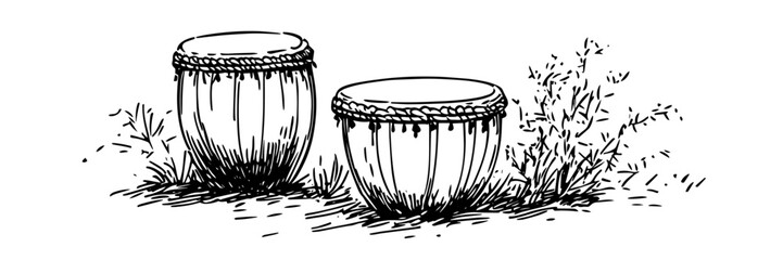 african drums vector sketch illustration