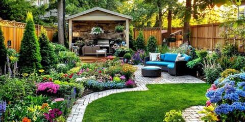 Naklejka premium Contemporary back patio designed for outdoor entertaining.