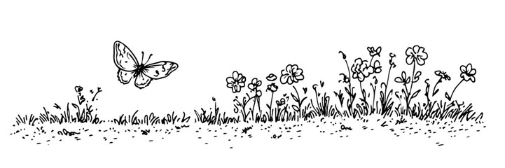  butterfly and flowers vector sketch illustration © Kaz