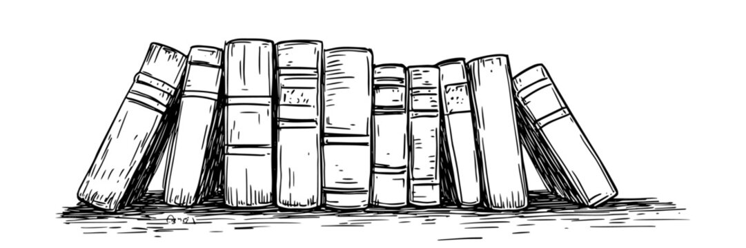 vintage books library knowledge literature vector sketch doodle engraving