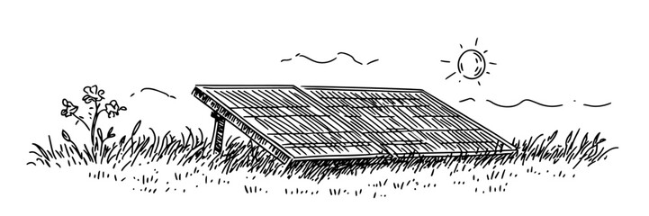 solar panel renewable energy sun vector sketch doodle engraving © Kaz