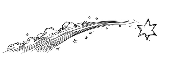 shooting star night sky meteor vector sketch doodle engraving © Kaz