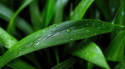 Close-up of lush green leaves covered in water droplets