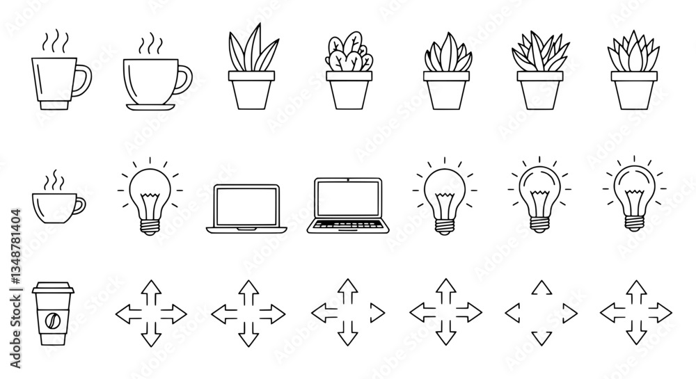 Poster icons set: a visually engaging array of minimalist icons, encompassing a range of elements from stea