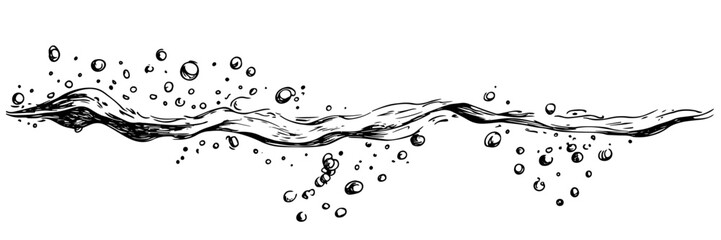 flowing water with bubbles vector doodle sketch engraving © Kaz