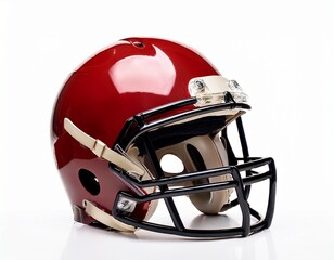 Fototapeta premium Red American football helmet isolated on a white background. Generated image