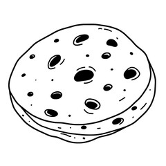 Unleavened Bread: A simple, hand-drawn depiction of fresh, round unleavened bread, a staple in various cuisines. Showing texture and form.