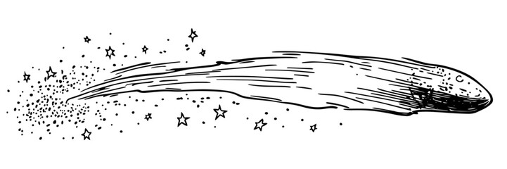 shooting comet with star trail vector doodle sketch engraving © Kaz