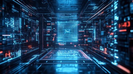 A secure NFT marketplace showcasing animated digital art on glowing holograms