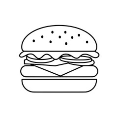 Burger Outline: A simple and clean illustration of a delicious burger, perfect for culinary-themed projects.