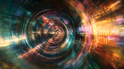 Obraz premium Abstract swirling tunnel of light and data