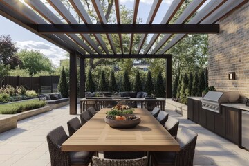 Fototapeta premium Experience comfort and style in a cozy outdoor dining setup.