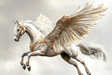 Fototapeta premium Witness the wonder of a magnificent horse with wings in flight.