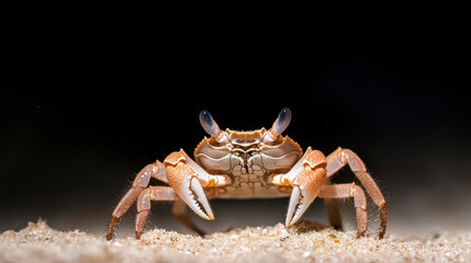 Fototapeta premium close up of crab sandy beach showcasing its unique features and textures. crab appears alert and ready to explore its