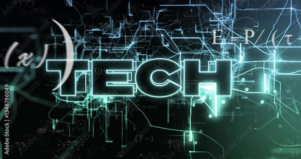Aufkleber Glowing TECH animation over futuristic digital circuit and data patterns