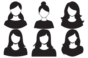 Female Silhouette Avatars | Woman Face Icons | Vector Clipart