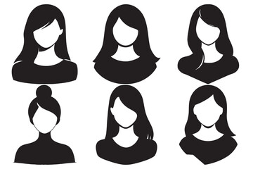 Female Silhouette Avatars | Woman Face Icons | Vector Clipart
